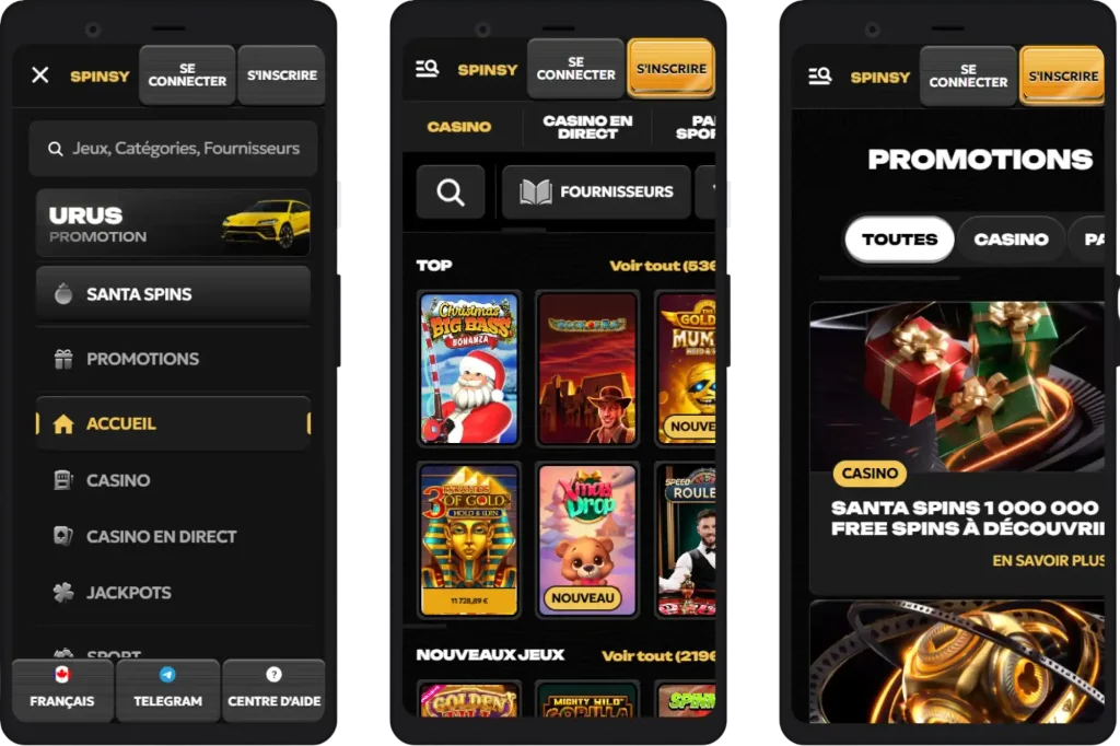 Version mobile du Spinsy Casino pour jouer sur smartphone