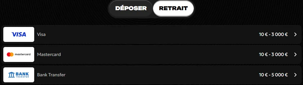 Options de retrait du Spinsy Casino pour paiements fiables